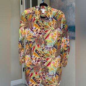 C&C California Linen Blend Button Down Dress Swim Cover Up Resort Wear Medium